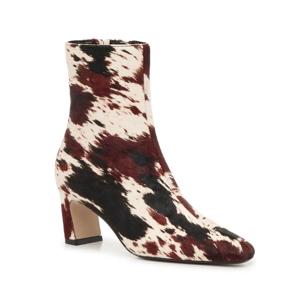 NWT Steve Madden Willa Cow Print Calf Hair Leather Ankle Boots Brown/White US 9